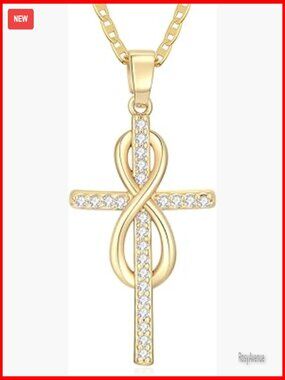 14K Gold Twisted Cross Infinity Pendant Necklace for Women